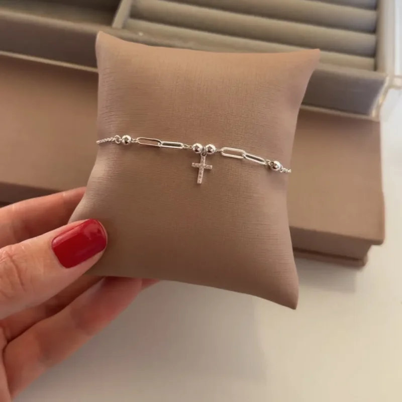 Pulseira Cruz Cravejada 19 cm