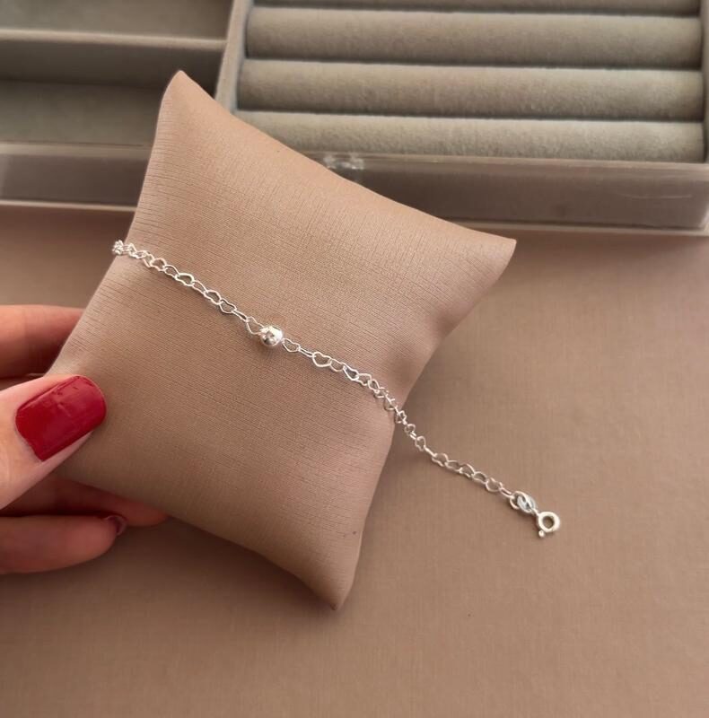 Pulseira elos coração e esfera 18 cm