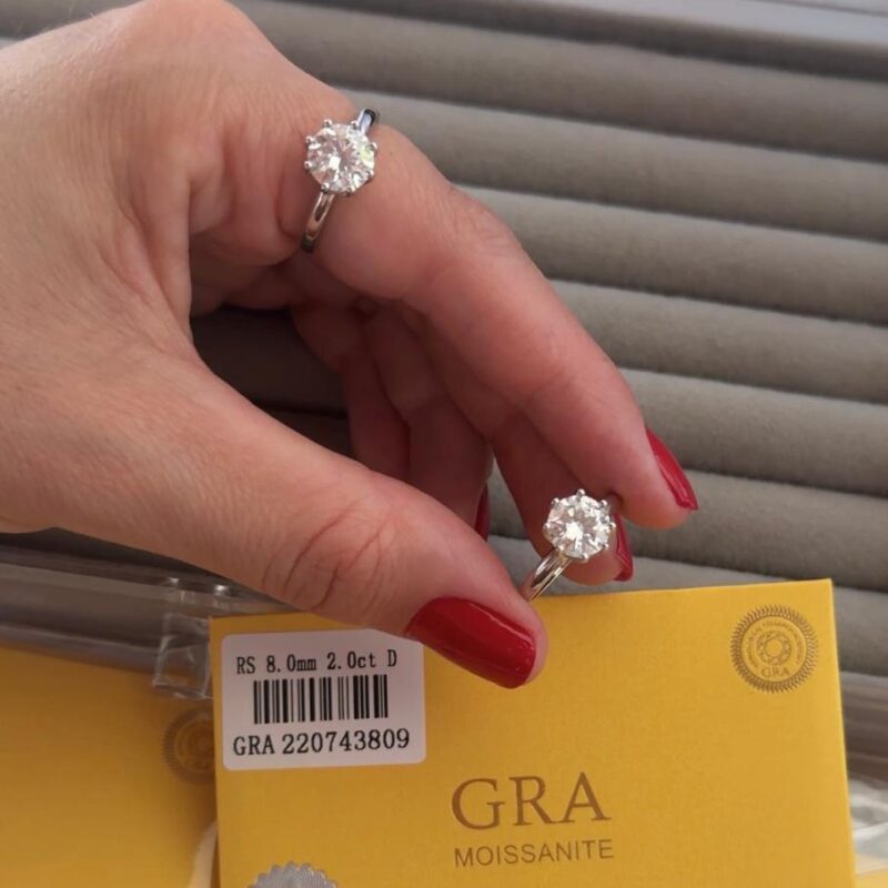 Anel solitário 8 pontas moissanite 8 mm 2.0ct