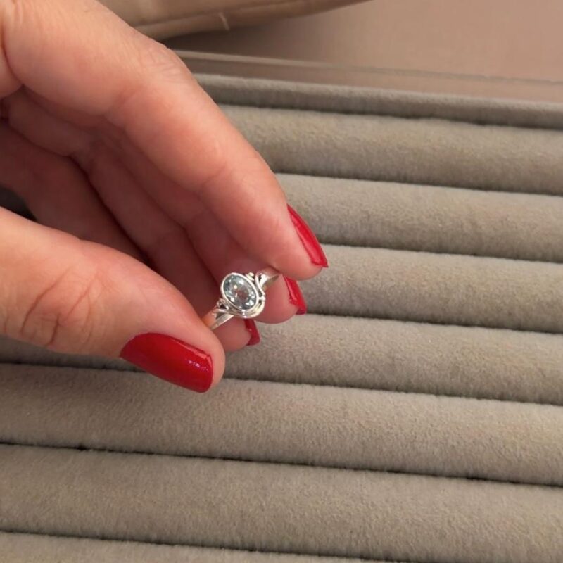 Anel oval Aquamarine pedra natural